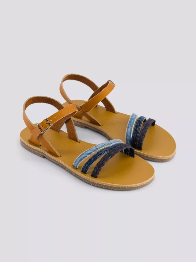 1083 - SANDALES 931 coton bio cuir camel multi délavé Femme