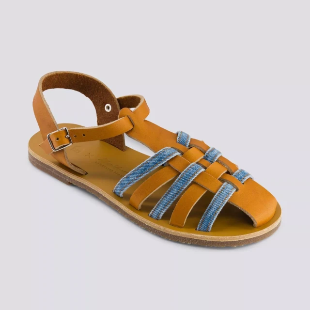 1083 - SANDALE FERMEE 932 coton bio cuir camel clair Femme