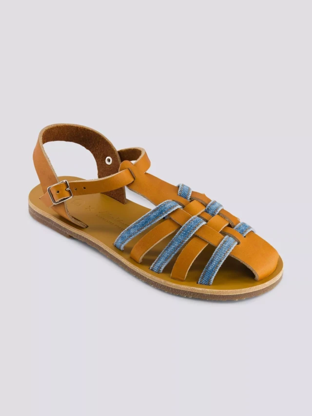 1083 - SANDALE FERMEE 932 coton bio cuir camel clair Femme