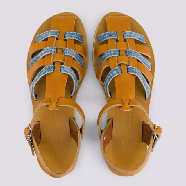 1083 - SANDALE FERMEE 932 coton bio cuir camel clair Femme