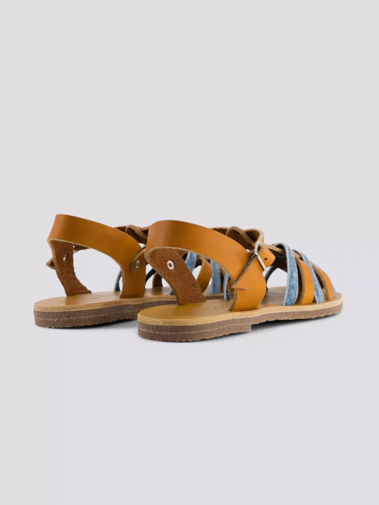 1083 - SANDALE FERMEE 932 coton bio cuir camel clair Femme