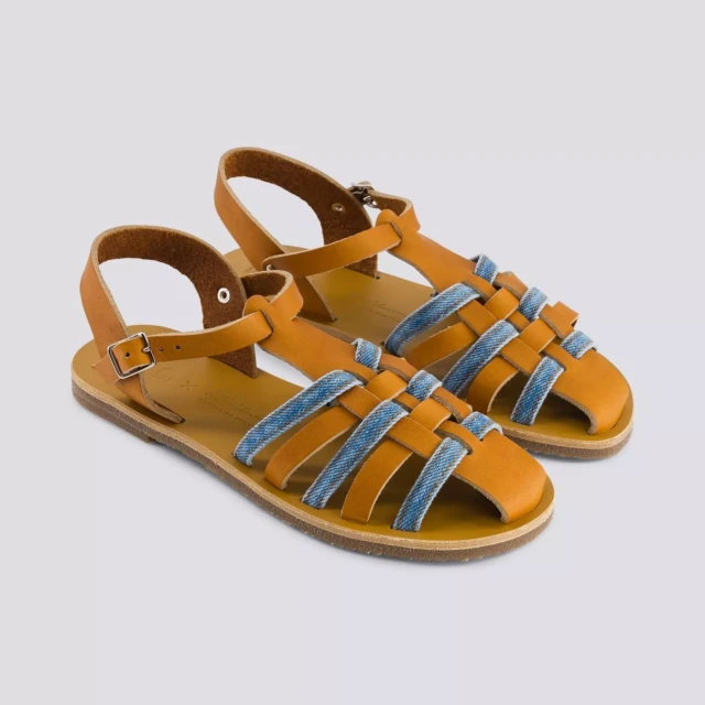 1083 - SANDALE FERMEE 932 coton bio cuir camel clair Femme