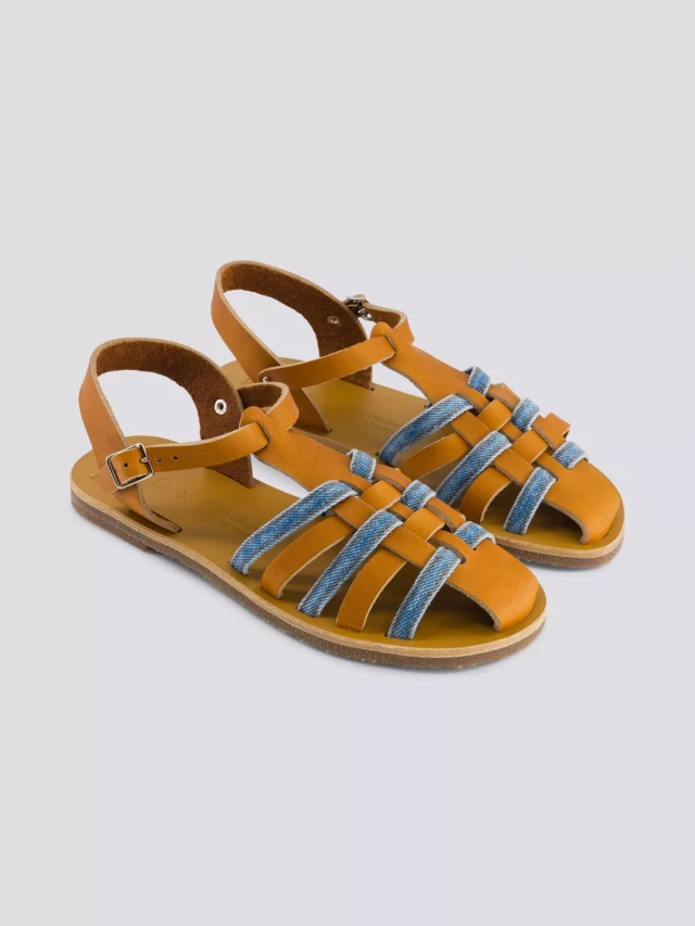 1083 - SANDALE FERMEE 932 coton bio cuir camel clair Femme