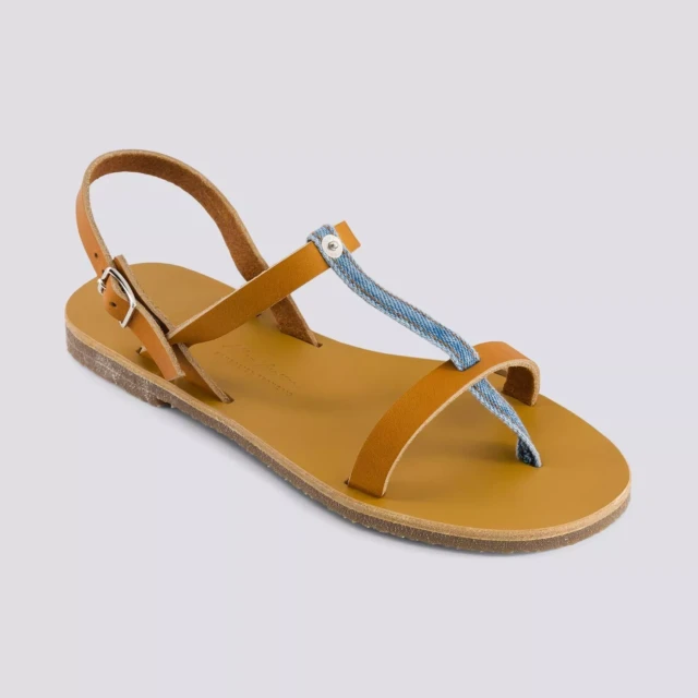 1083 - SANDALES 933 coton bio cuir camel délavé clair Femme