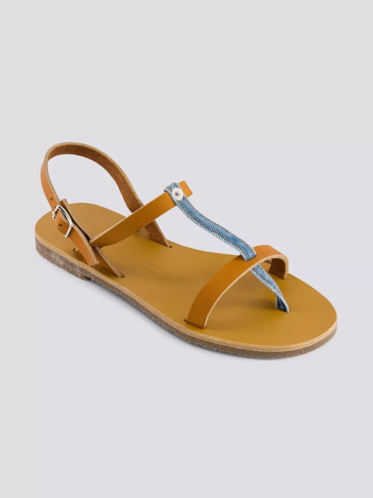 1083 - SANDALES 933 coton bio cuir camel délavé clair Femme