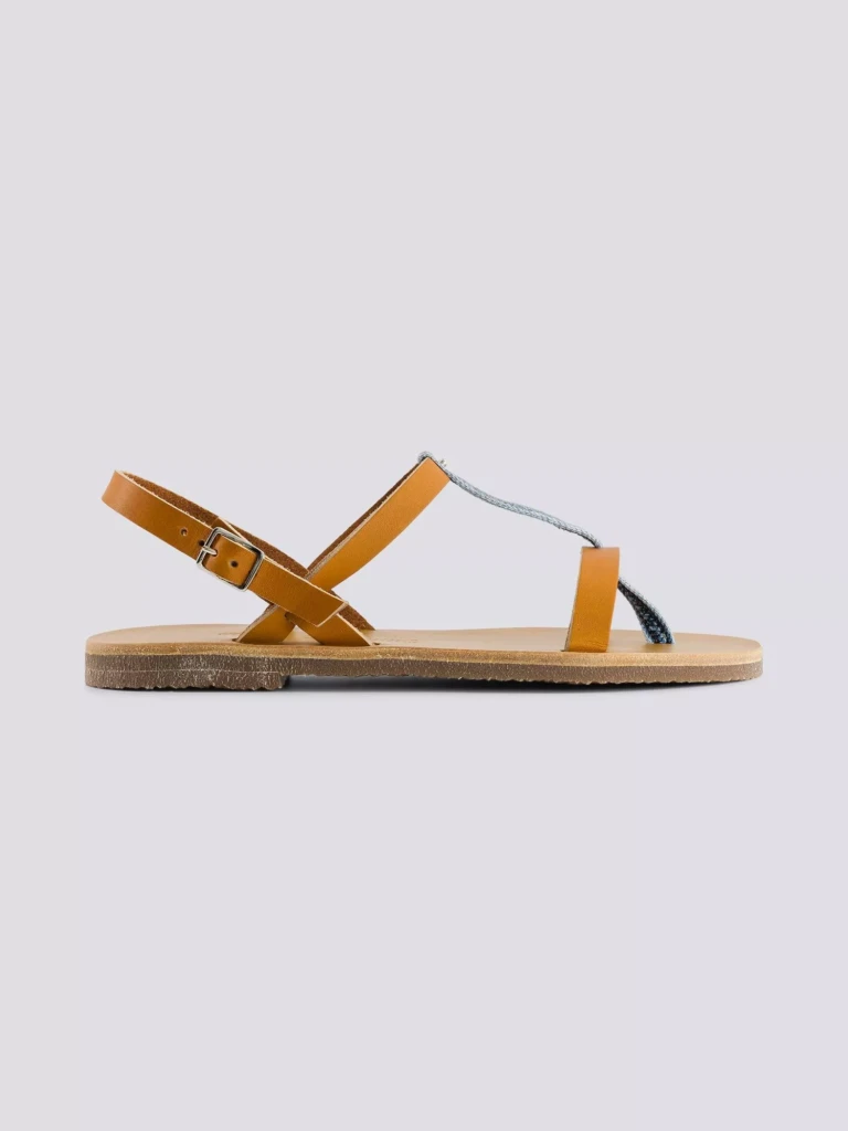 1083 - SANDALES 933 coton bio cuir camel délavé clair Femme