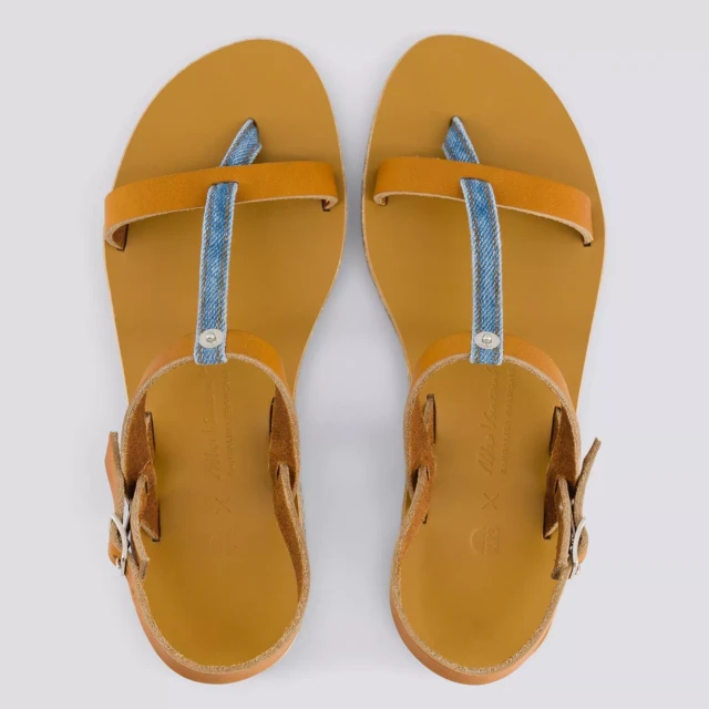 1083 - SANDALES 933 coton bio cuir camel délavé clair Femme