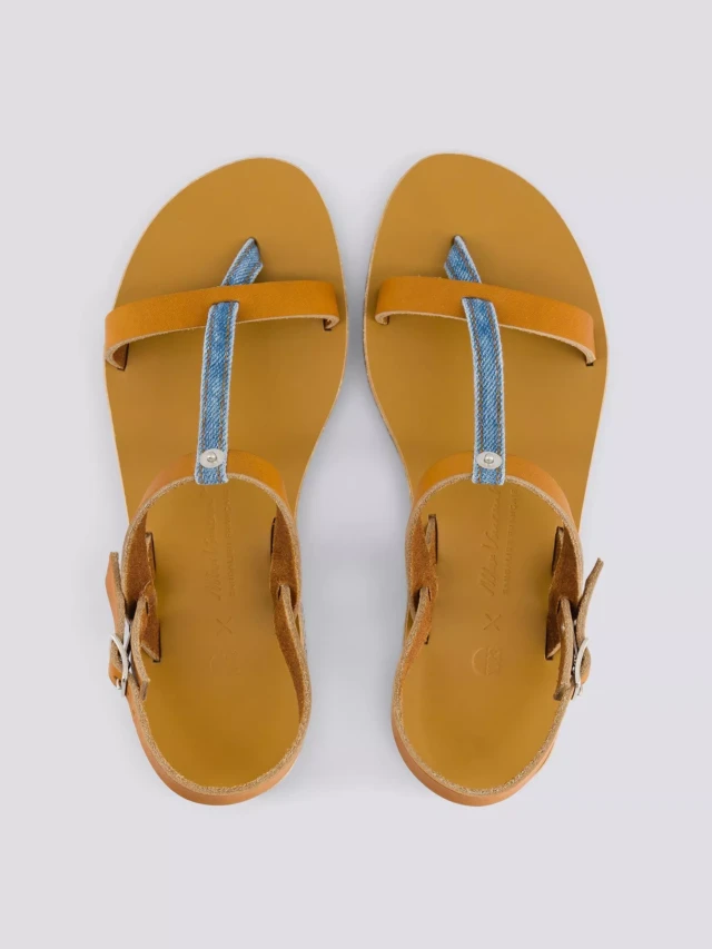 1083 - SANDALES 933 coton bio cuir camel délavé clair Femme
