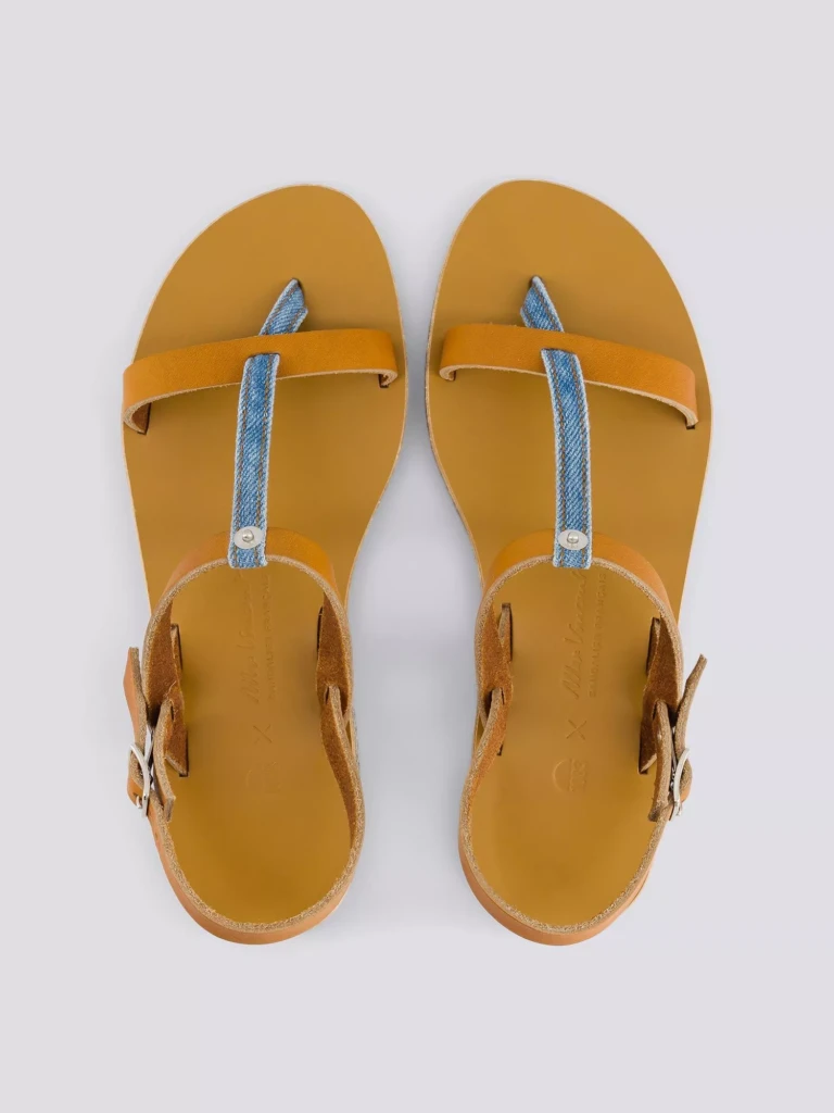 1083 - SANDALES 933 coton bio cuir camel délavé clair Femme