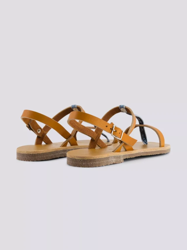 1083 - SANDALES 933 coton bio cuir camel délavé clair Femme