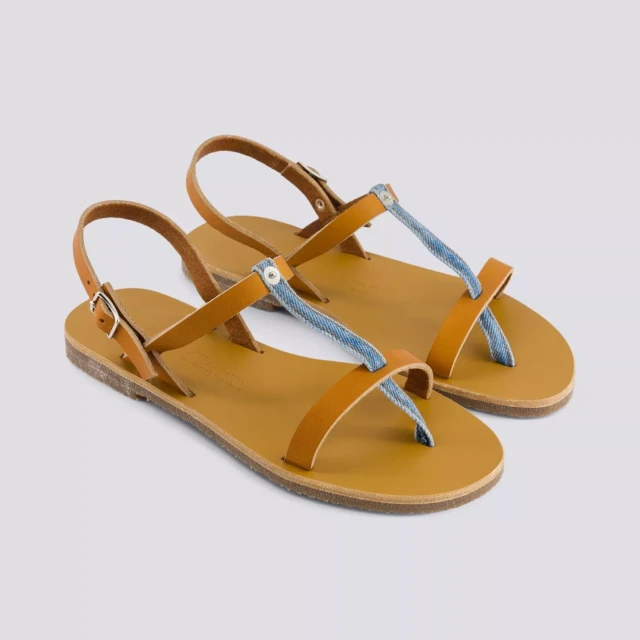 1083 - SANDALES 933 coton bio cuir camel délavé clair Femme