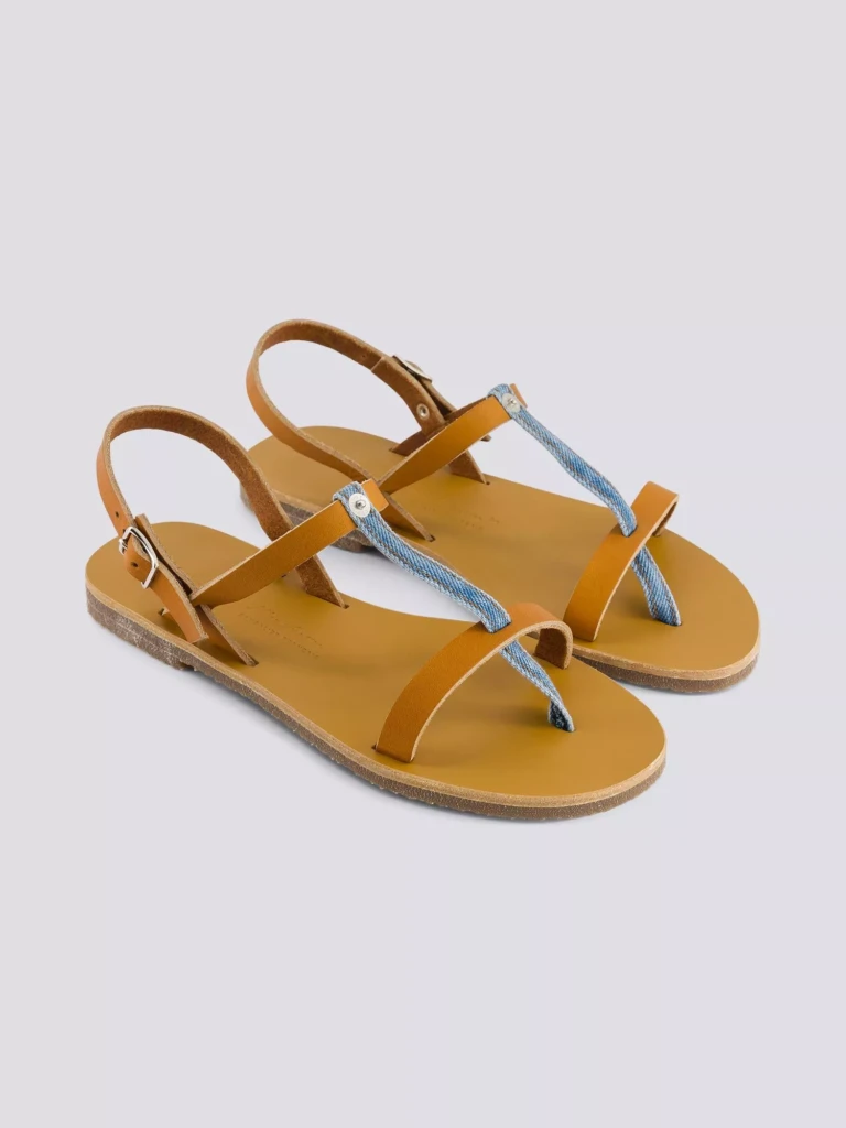 1083 - SANDALES 933 coton bio cuir camel délavé clair Femme