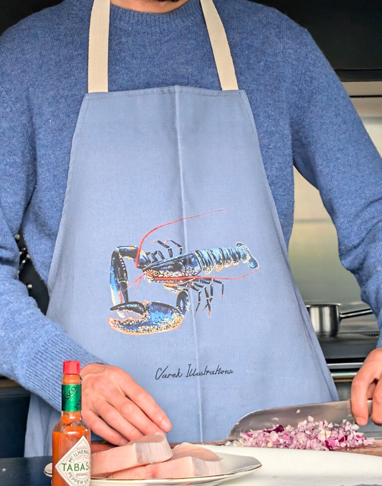 varek.illustrations - Tablier Bleu Profond 100% coton : Le Homard