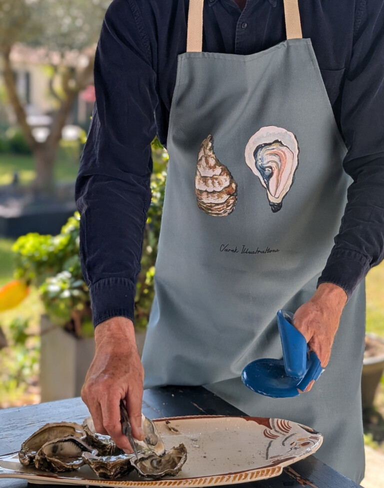 varek.illustrations - Tablier Bleu d'eau 100% coton : L'Huitre