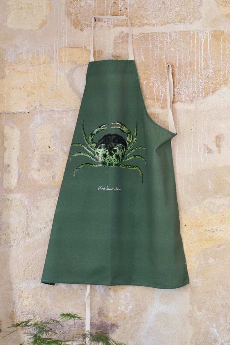 varek.illustrations - Tablier Vert Fougère 100% coton : Le Crabe Vert