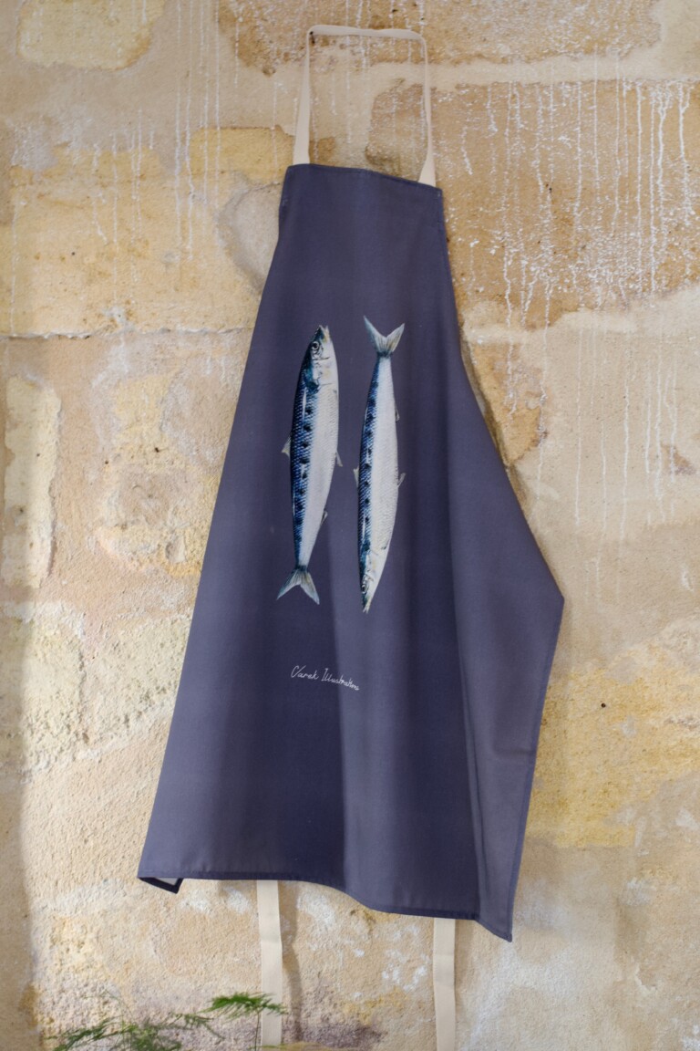 varek.illustrations - Tablier Gris Pragues 100% coton : Les Sardines