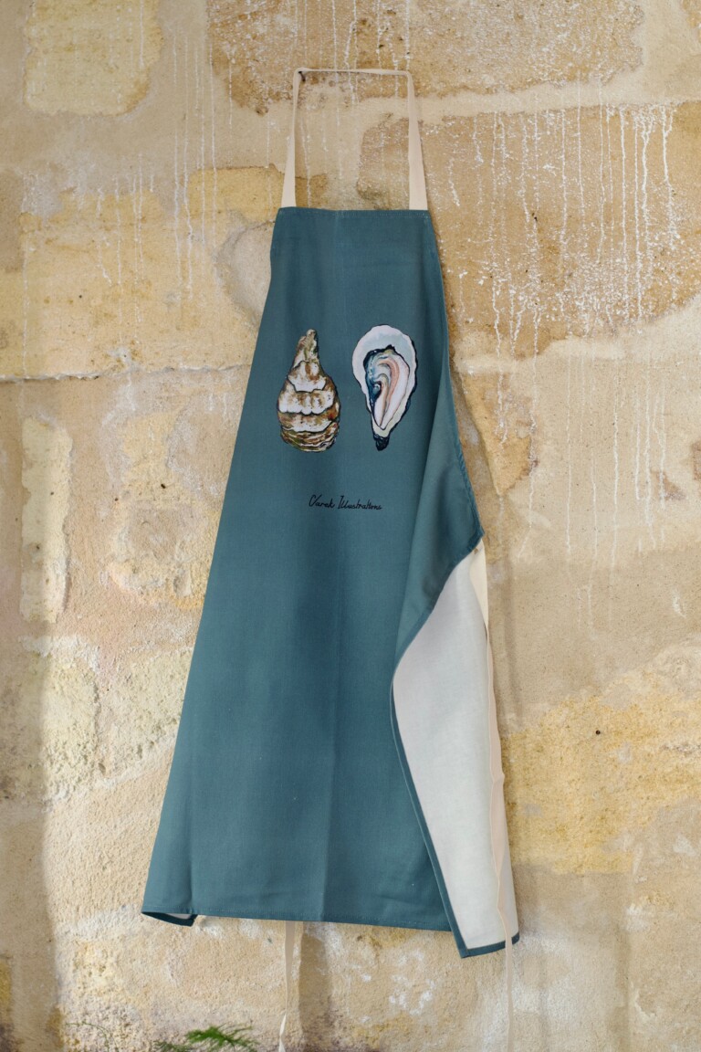 varek.illustrations - Tablier Bleu d'eau 100% coton : L'Huitre