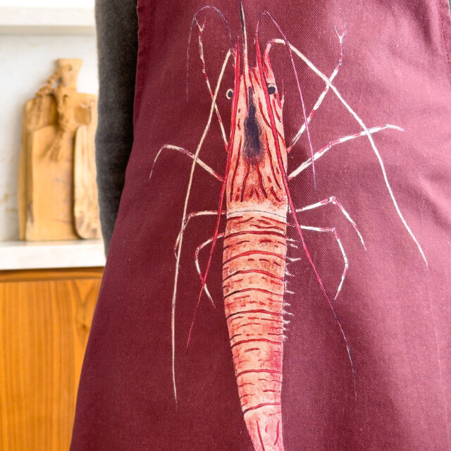 varek.illustrations - Tablier Rouge brun 100% coton : La Crevette