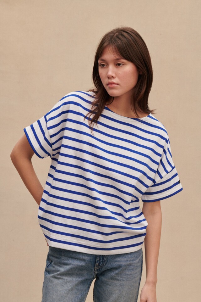 Le Minor - Marinière Jim oversize blanc et roi pour femme
