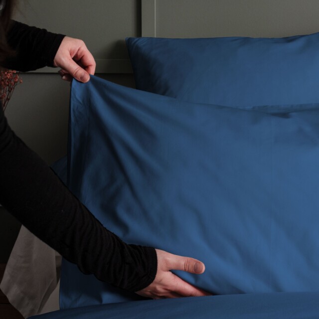 Dejorine - Taies d'oreiller X2 en Percale de coton - Bleu marine