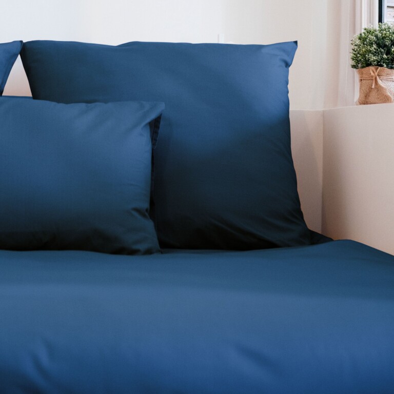 Dejorine - Parure de lit en Percale de coton - Bleu marine – 200x200cm / 280x240cm / 65x65cm