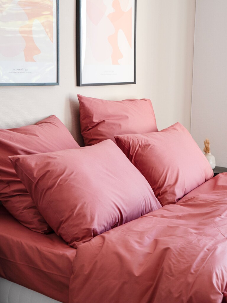 Dejorine - Parure de lit en Percale de coton - Vieux rose – 200x200cm / 280x240cm / 65x65cm