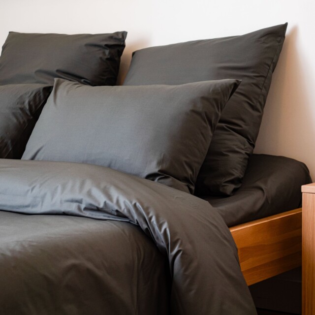 Dejorine - Parure de lit en Percale de coton - Gris anthracite