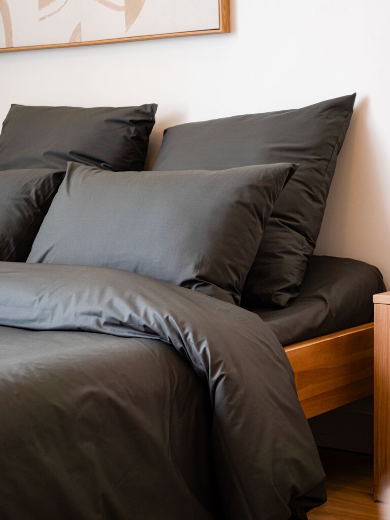 Dejorine - Parure de lit en Percale de coton - Gris anthracite