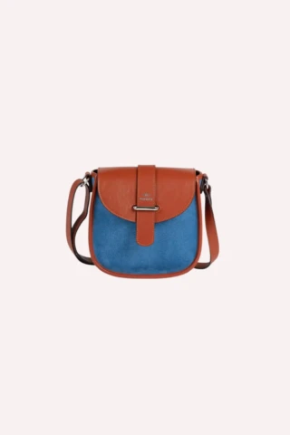Daguet - Sac Petit Agnès  Camel  Velours bleu clair
