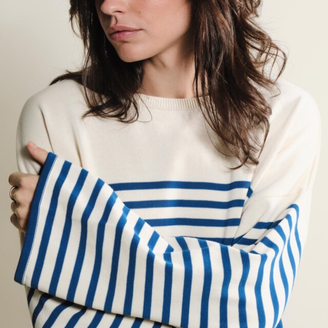 Tricots Jean Marc - Lori manches longues - Naturel / Bleu roi