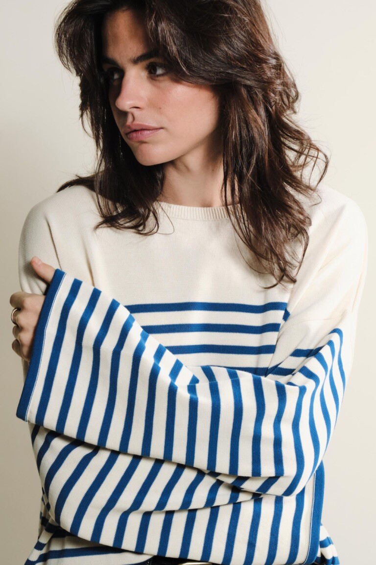 Tricots Jean Marc - Lori manches longues - Naturel / Bleu roi – L