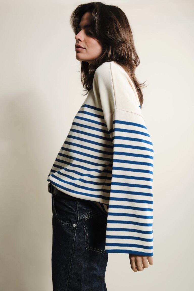 Tricots Jean Marc - Lori manches longues - Naturel / Bleu roi – L