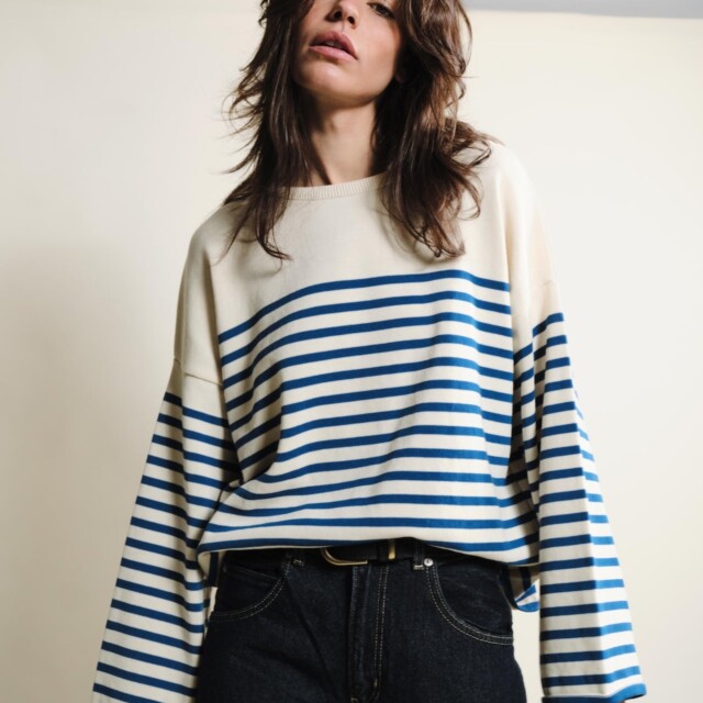 Tricots Jean Marc - Lori manches longues - Naturel / Bleu roi