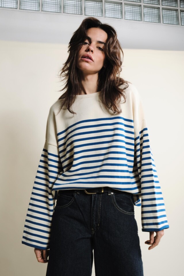 Tricots Jean Marc - Lori manches longues – Naturel / Bleu roi