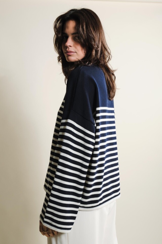 Tricots Jean Marc - Lori manches longues - Marine / Naturel