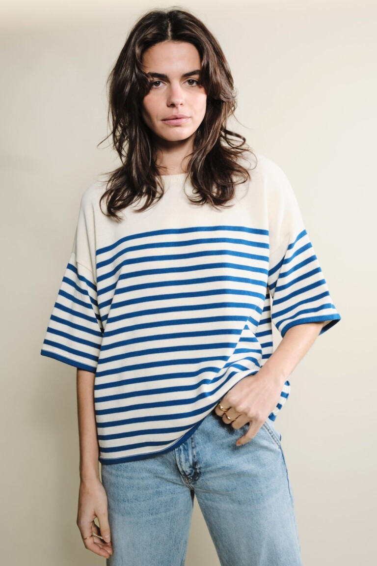 Tricots Jean Marc - Lori manches courtes - Naturel / Bleu roi