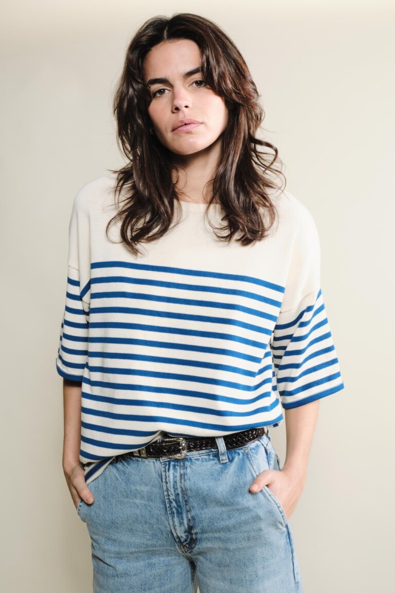 Tricots Jean Marc - Lori manches courtes - Naturel / Bleu roi – L