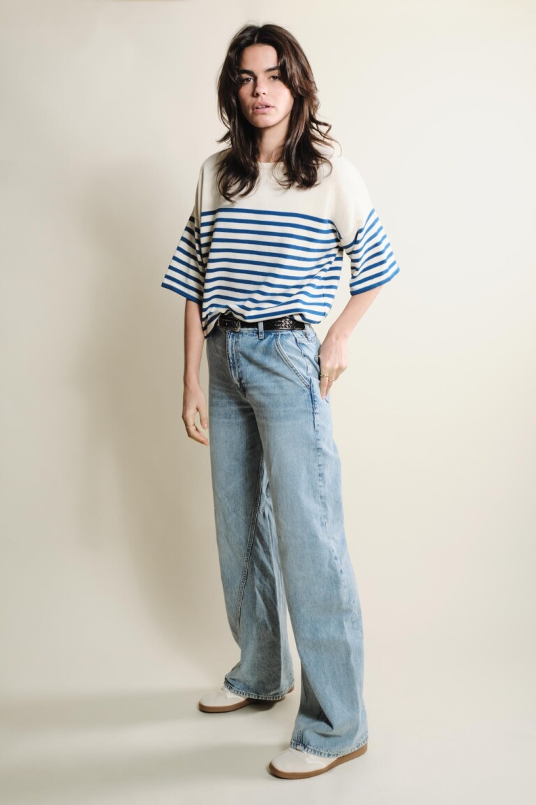 Tricots Jean Marc - Lori manches courtes - Naturel / Bleu roi – L