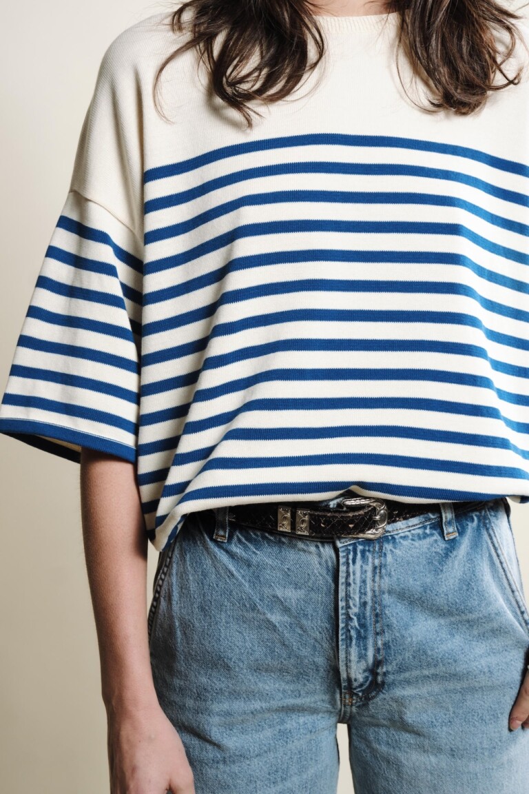 Tricots Jean Marc - Lori manches courtes - Naturel / Bleu roi – L