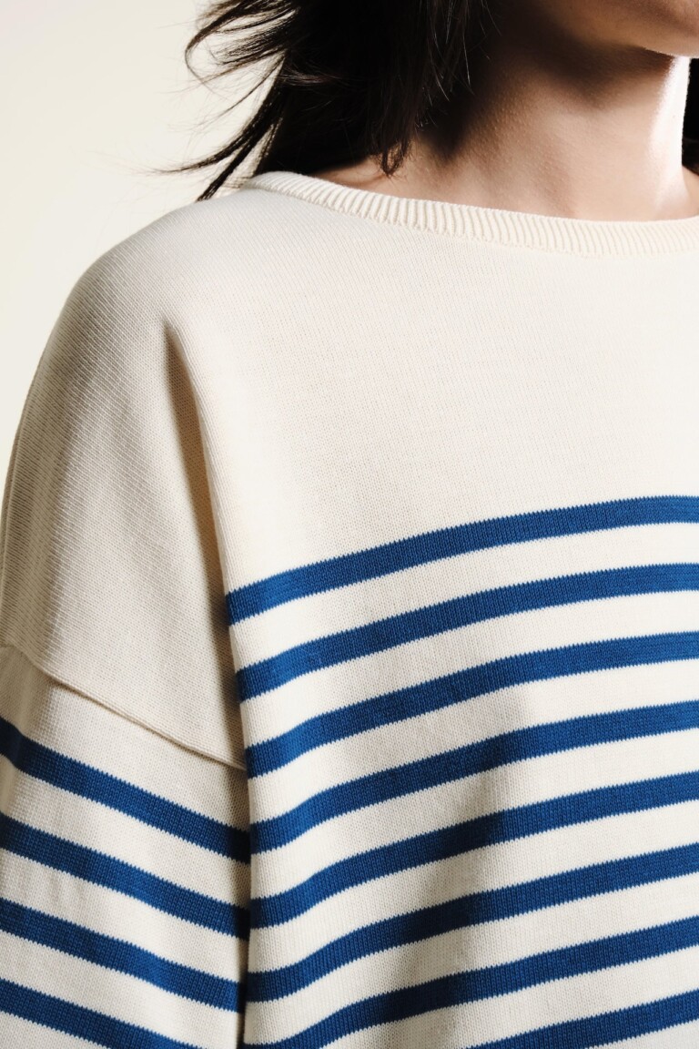 Tricots Jean Marc - Lori manches courtes - Naturel / Bleu roi – L