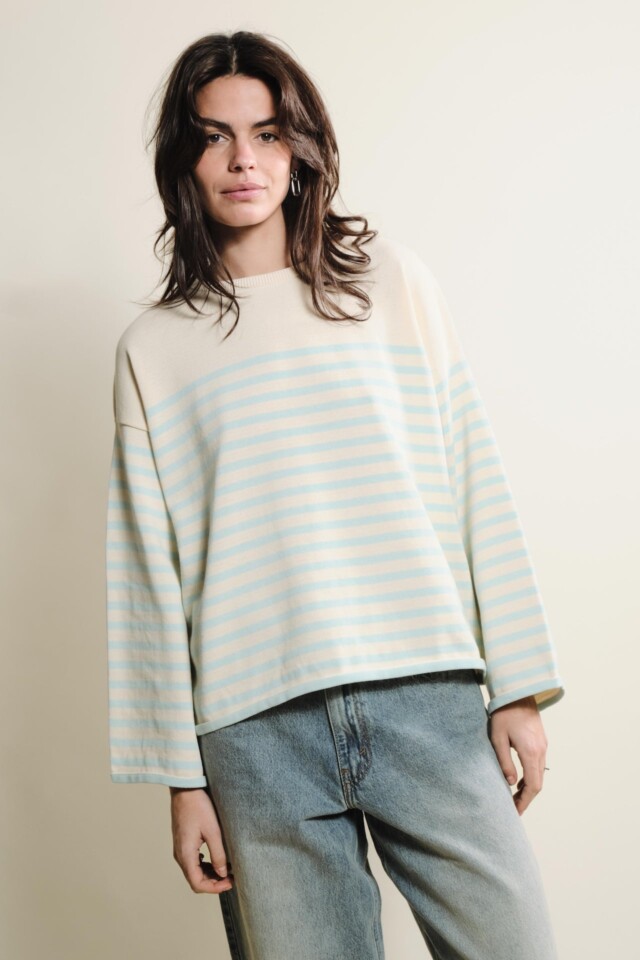 Tricots Jean Marc - Lori manches longues – Naturel / Vert d’eau