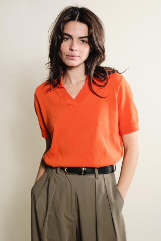 Loucine Polo – Orange par la marque Tricots Jean Marc Tricots Jean Marc - Loucine Polo – Orange