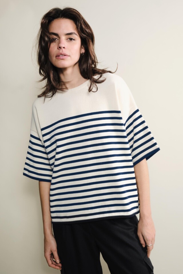 Tricots Jean Marc - Lori manches courtes – Naturel / Marine