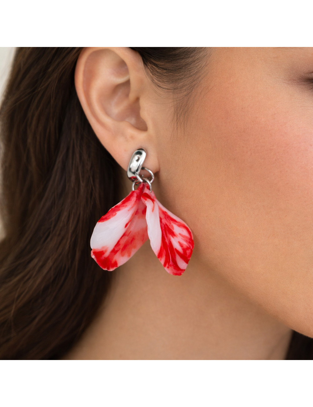 boucles d oreilles interchangeable feuilles rouge et blanc L'Atelier de Patricia - Boucles d'oreilles interchangeable - Feuilles rouge et blanc Rouge