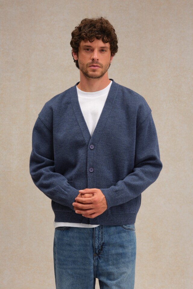 Le Minor - Cardigan bleu orage en maille Milano pour homme