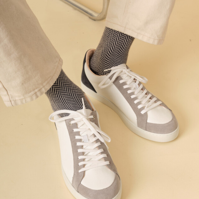 Montlimart - CHAUSSETTES CHEVRON MARINE/GRIS CLAIR