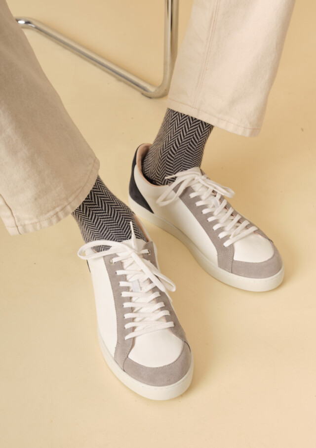 Montlimart - CHAUSSETTES CHEVRON MARINE/GRIS CLAIR