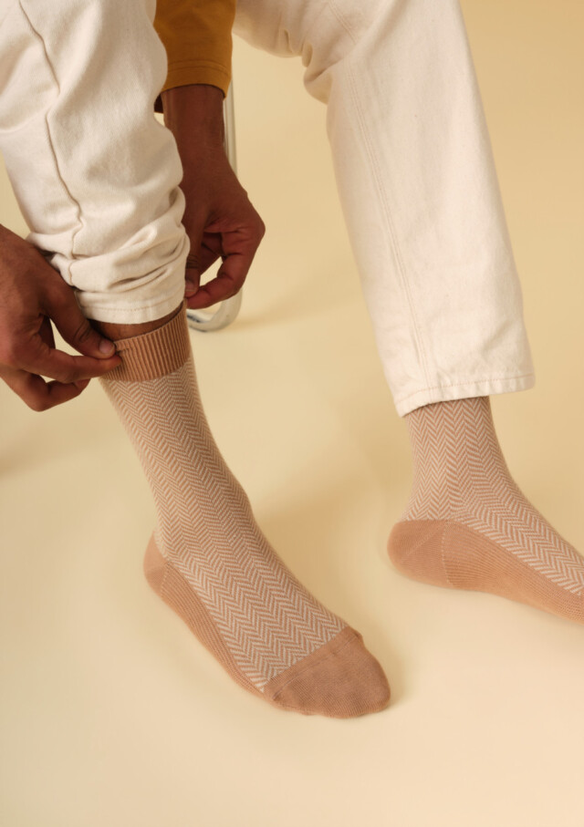 Montlimart - Chaussettes Chevron Marron/gris Clair