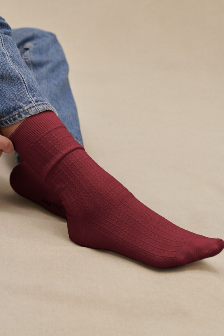 Le Minor - Chaussettes bordeaux en point fantaisie