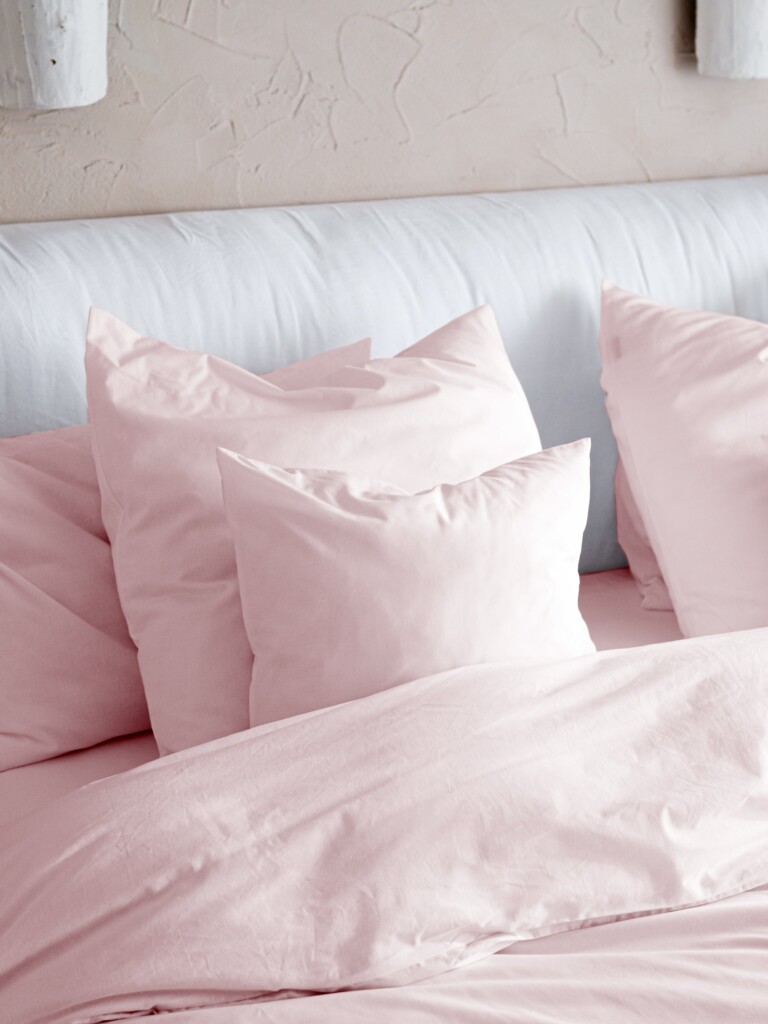 Dejorine - Parure de lit en Percale de coton - Rose poudré – 200x200cm / 200x200cm / 50x70cm